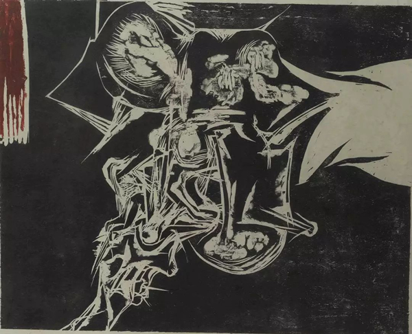 杨晖 依然存在中的金字塔的方位 木刻版画 74×61cm 1985