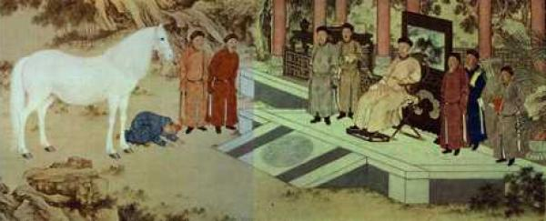 郎世宁，《哈萨克贡马图》（局部） ，1757年，法国吉美博物馆藏