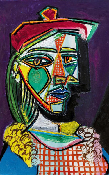 毕加索作品《戴贝雷帽、穿格子裙的女子(玛莉·德雷莎·沃特)》