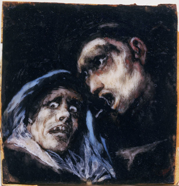 弗朗西斯科·何塞·德·戈雅，《Monk Talking to an Old Woman》，1824-1825