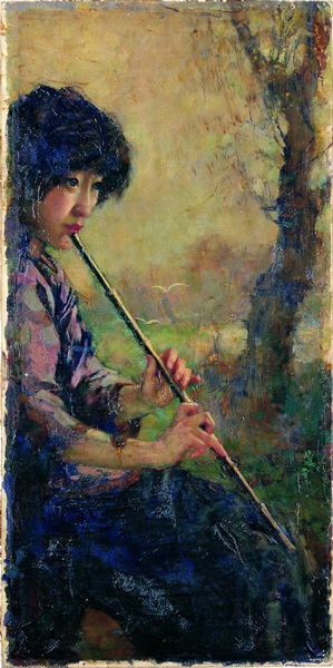 《箫声》 1926年 80x39cm 油彩布本 徐悲鸿纪念馆藏