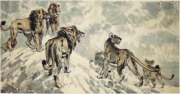 《会师东京》1943年 113x217cm 水墨设色纸本横轴 徐悲鸿纪念馆藏