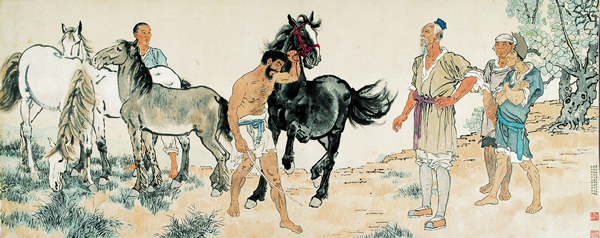 《九方皋》1931年 139x351cm 水墨设色纸本横幅 徐悲鸿纪念馆藏