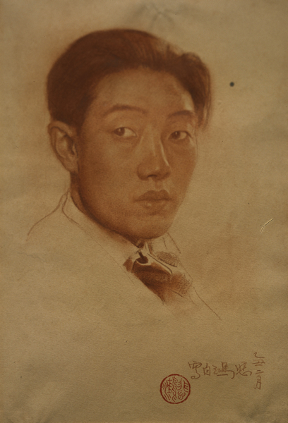 徐悲鸿 自画像 1925 27.5x41 纸本素描 徐悲鸿纪念馆藏