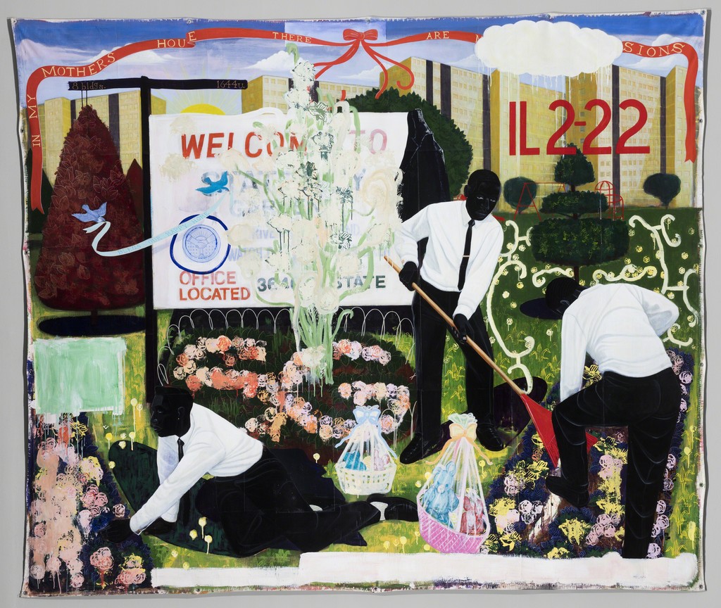 Kerry James Marshall, "Many Mansions (detail)," 1994, acrylic on paper mounted on canva (MOCA)