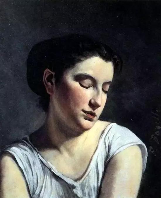 巴齐耶《眼睛低垂的年轻女子》，1869年