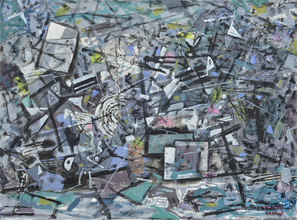 纸本材料《殇》56cmX75cm 2017