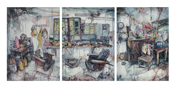 2016《充满记忆的理发店二》40X32cmX3.纸本水彩