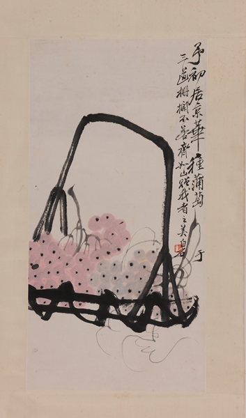 齐白石 《葡萄》 纸本水墨设色 67×33cm