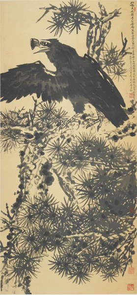 李苦禅 《黑松鹰》 纸本水墨 129.5x60cm 1960年