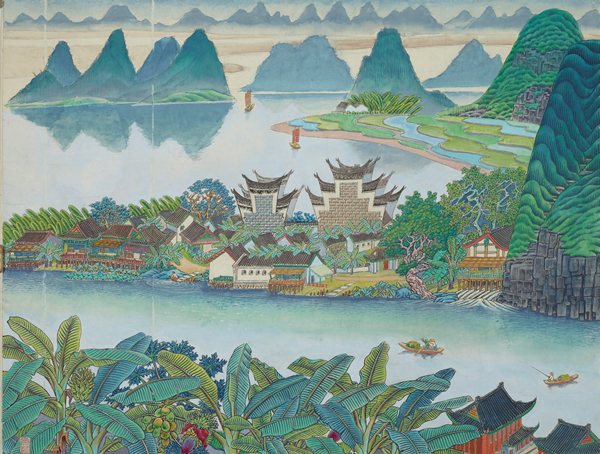 祝大年 《漓江春色1》 工笔重彩  96.5x70cm  60年代