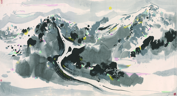 吴冠中 《月下玉龙山》 纸本设色 95 × 178 cm 1987年