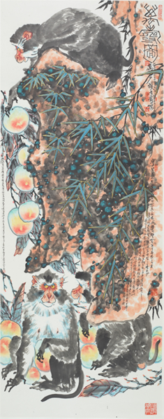 李燕 《万寿图》 纸本水墨设色 178x69.5cm 2017年