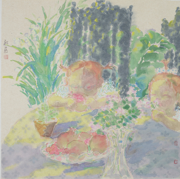韦红燕 《桌边女孩7》 纸本设色 96.5x70cm 2014年