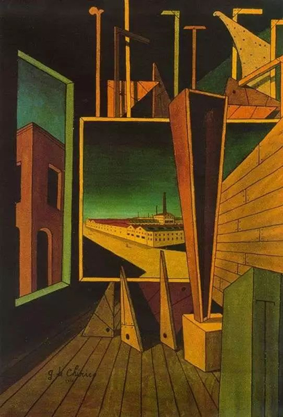 基里科 Ciorgio de Chirico《工厂景观的几何学构图》Geometric composition with factory landscape 1917