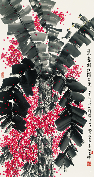 周天黎 《野红闹三更》180x95cm 2011年