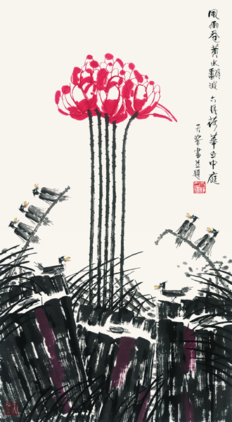 周天黎 《六月荷華立中庭》 136cm x 69cm   2015年