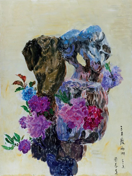 周春芽《三月瘦西湖》，2015年，布面油画，200x150cm。