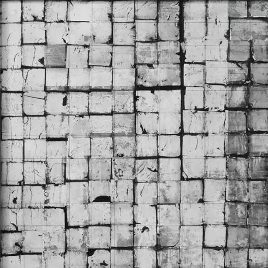 世界画廊 李皓，《 墨格No.4》， 渔线，银箔，纸本水墨，85cm85cm，2018