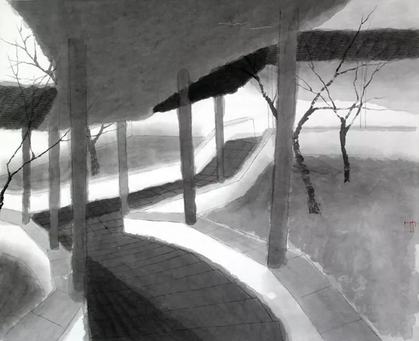 金彩画廊  沈勤 前方一定有水-46x57.5cm-宣纸2004