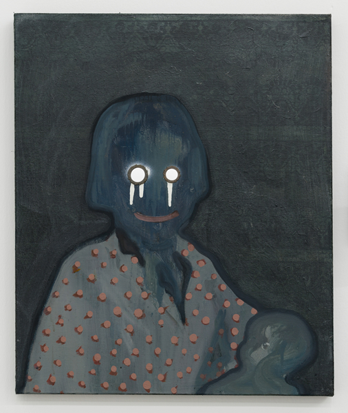 林山，《抱娃娃的女孩》,布上油画，60×50厘米，2018年。图片来源：香格纳画廊