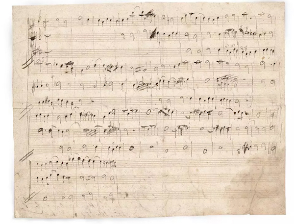 莫扎特（Wolfgang Amadeus Mozart, 1756 ~ 1791）, 赋格曲乐稿，27 × 21.5 cm