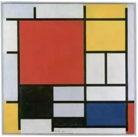 蒙德里安《Composition with large red plane，yellow，black，gray and blue》