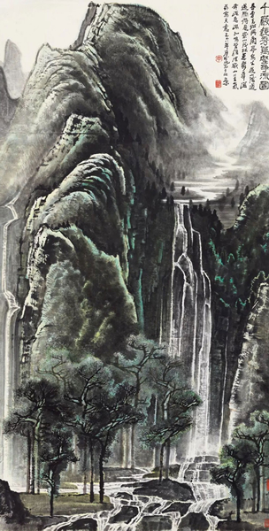 李可染 千岩竞秀万壑争流图 设色纸本 立轴 180×97 cm
