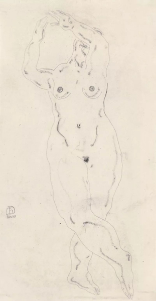 Lot.623 常玉 《翘脚裸女》 纸本炭笔铅笔 51.2×26.7 cm.