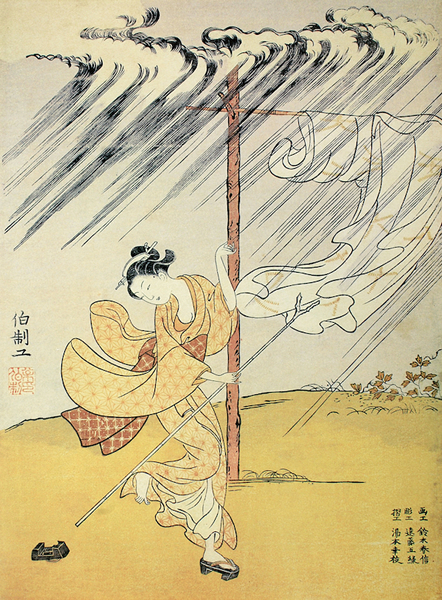 铃⽊春信，《阵⾬》，27.9×20.2 cm ，1765年