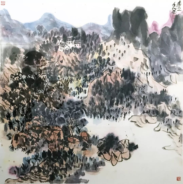 王敬恒  <山外山 >  70x68cm 纸本设色水墨   2004