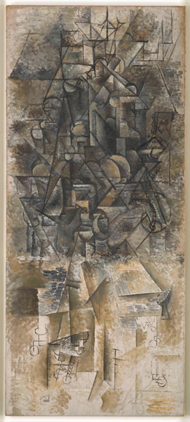 巴勃罗·毕加索，《曼陀林演奏者》，巴黎，1911秋，布面油画，162 x 71 cm。国立巴黎毕加索美术馆。