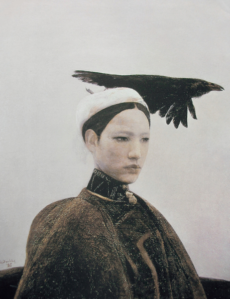 何多苓，《乌鸦是美丽的》，布面油画，89.8x70cm，1988