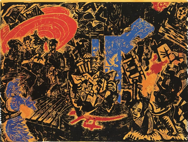约尔格·伊门多夫（德国） 德国咖啡馆，好（3／10） 180cm×230cm 纸本丙烯版画 1983