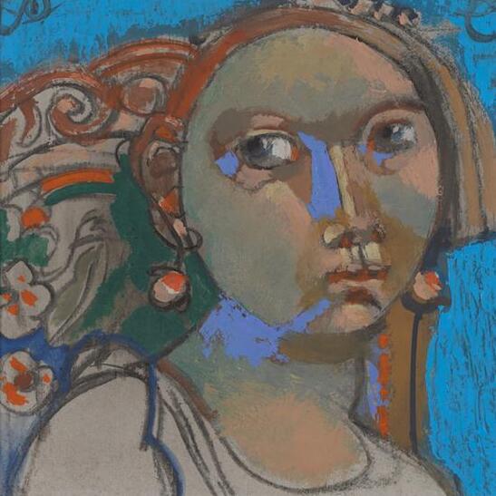 皮埃尔·卡隆（法国） 时髦女郎 16cm×16cm 木板油彩、碳铅 2009