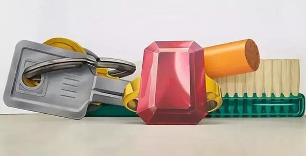 Tom Wesselmann, Still Life #61, 1976, oil on shaped canvases (four separate free-standing sections), 104 1/2 × 391 × 79 inches (265.4 × 993.1 × 200.7 cm), © The Estate of Tom Wesselmann/Licensed by VAGA, New York