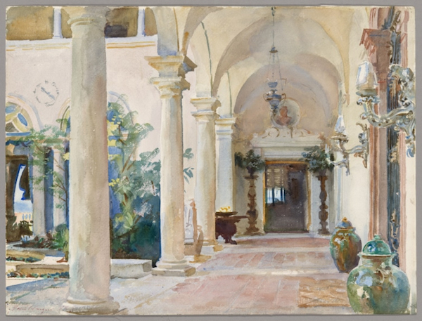 《凉廊》（The Loggia, Vizcaya）1917 水彩 芝加哥艺术博物馆 Watercolor and opaque watercolor with wax resist over graphite on ivory wove paper,The Art Institute of Chicago, anonymous loan, 310.1996