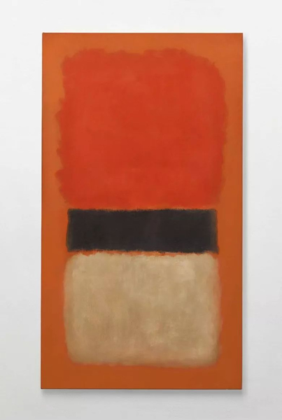 马克·罗斯科，《黑色条纹（橘色、金色和黑色）》，1957年作，173.1 x 97.5 cm.。2012年11月14日在佳士得纽约以21,362,500美元成交。 © 1998 Kate Rothko Prizel & Christopher Rothko ARS, NY and DACS, London