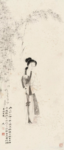 张大千 修竹仕女图