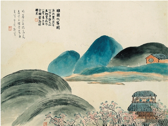 齐白石 石门二十四景之棣楼吹笛图 34×45.5cm