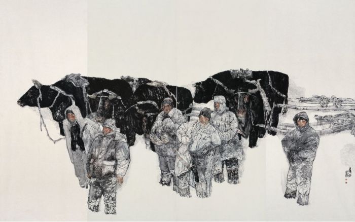 袁武 《进山》四联画（局部）纸本设色 380cm×600cm 2006 年