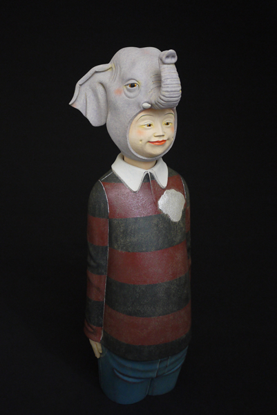 Gallery Ishikawa from Japan, Akihiro Fujimoto, The Same Wish - Elephant, Hinoki, lacquer, colouring, 45.5 x 16 x 13cm, 2018