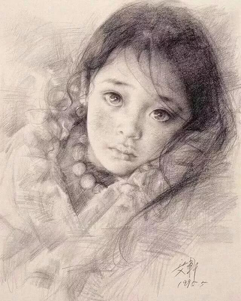 在他笔下的西藏女孩，有一种摄人魂魄的美感和韵味，尤其是画面女孩纯净的眼神。