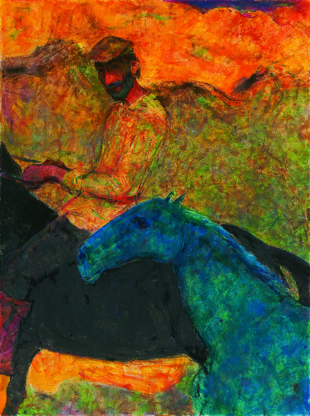马背上的塔吉克男人 陈坚 2001年 水彩 113×152cm
