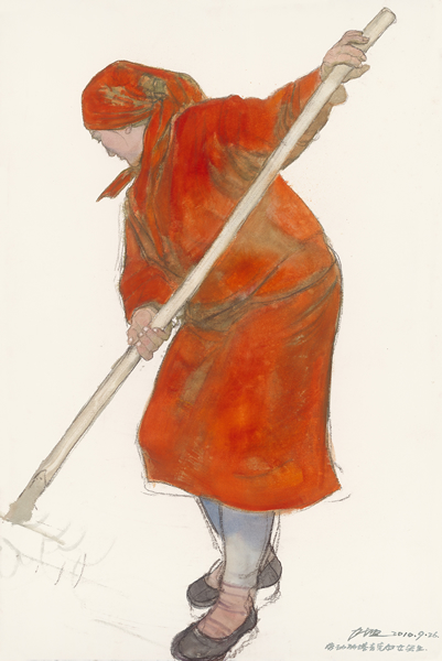 劳动的塔吉克妇女写生 陈坚 2010年 水彩 102x152cm