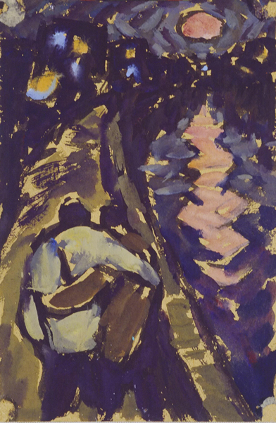 《月光下的护城河》,29×19cm,纸本水粉,1982