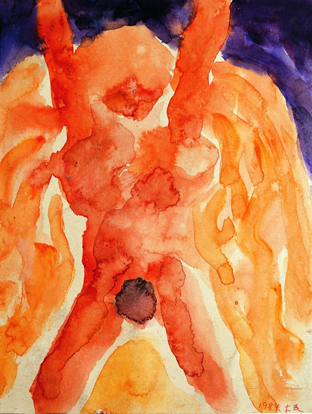 《红色人体》,23×14.5cm,纸本水彩,1984