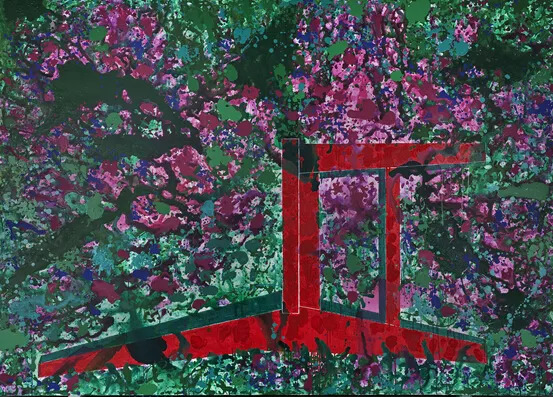 毛旭辉 可以葬身之地•躺下的红色靠背椅 布面丙烯 180×250cm 2011.07