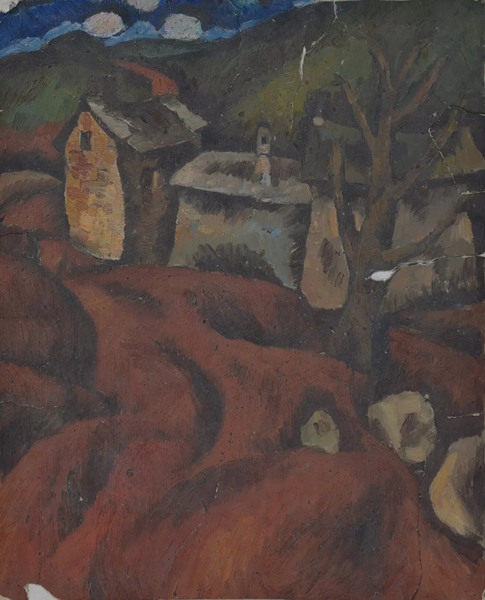 《圭山写生·村口的石头房子》,44×35cm,纸本油彩,1982