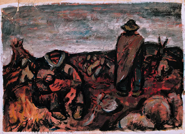 《圭山·牧归》, 28×55cm,纸本水粉,1984
